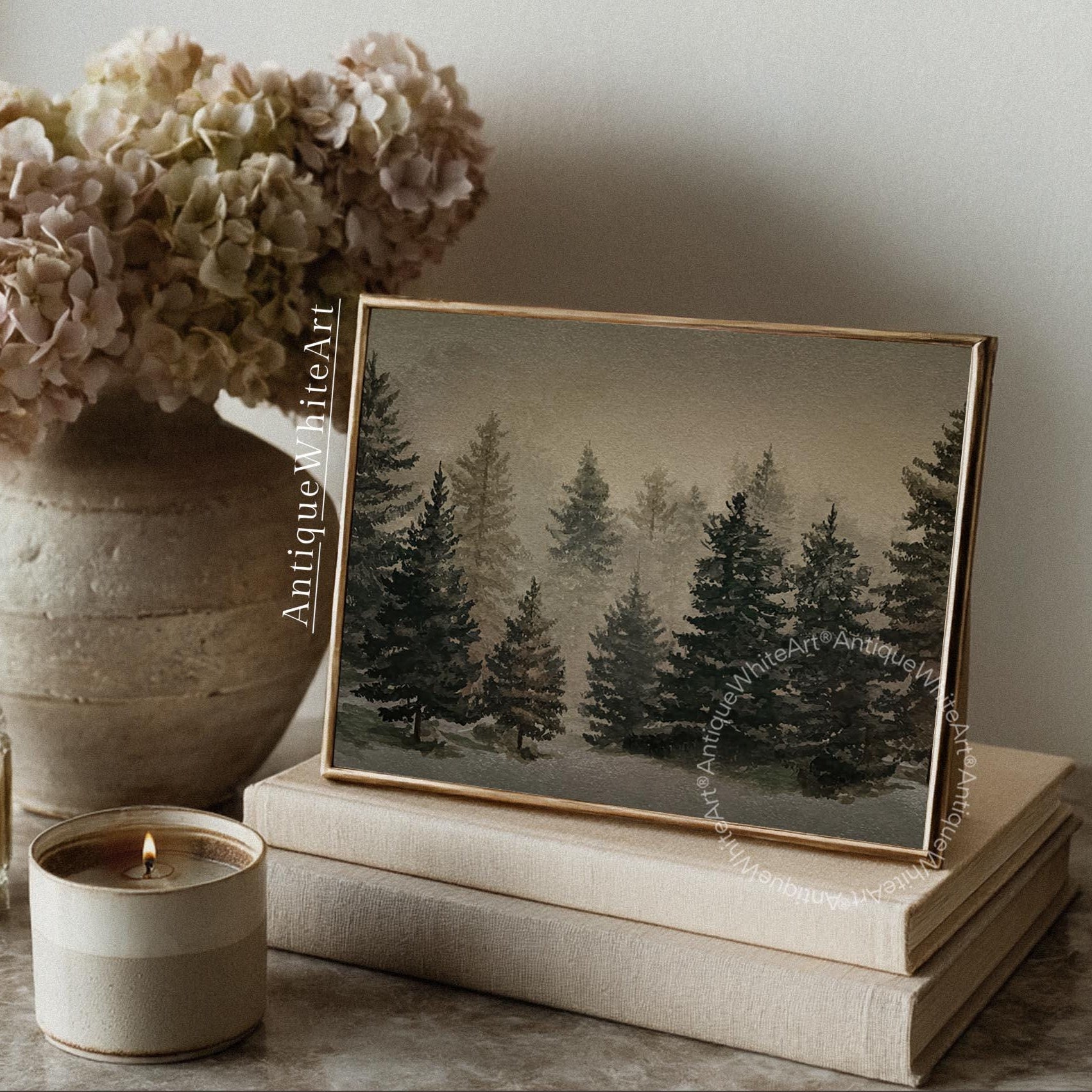 Christmas Wall Art: Winter Print Pine Forest Watercolor Art ( ) W216
