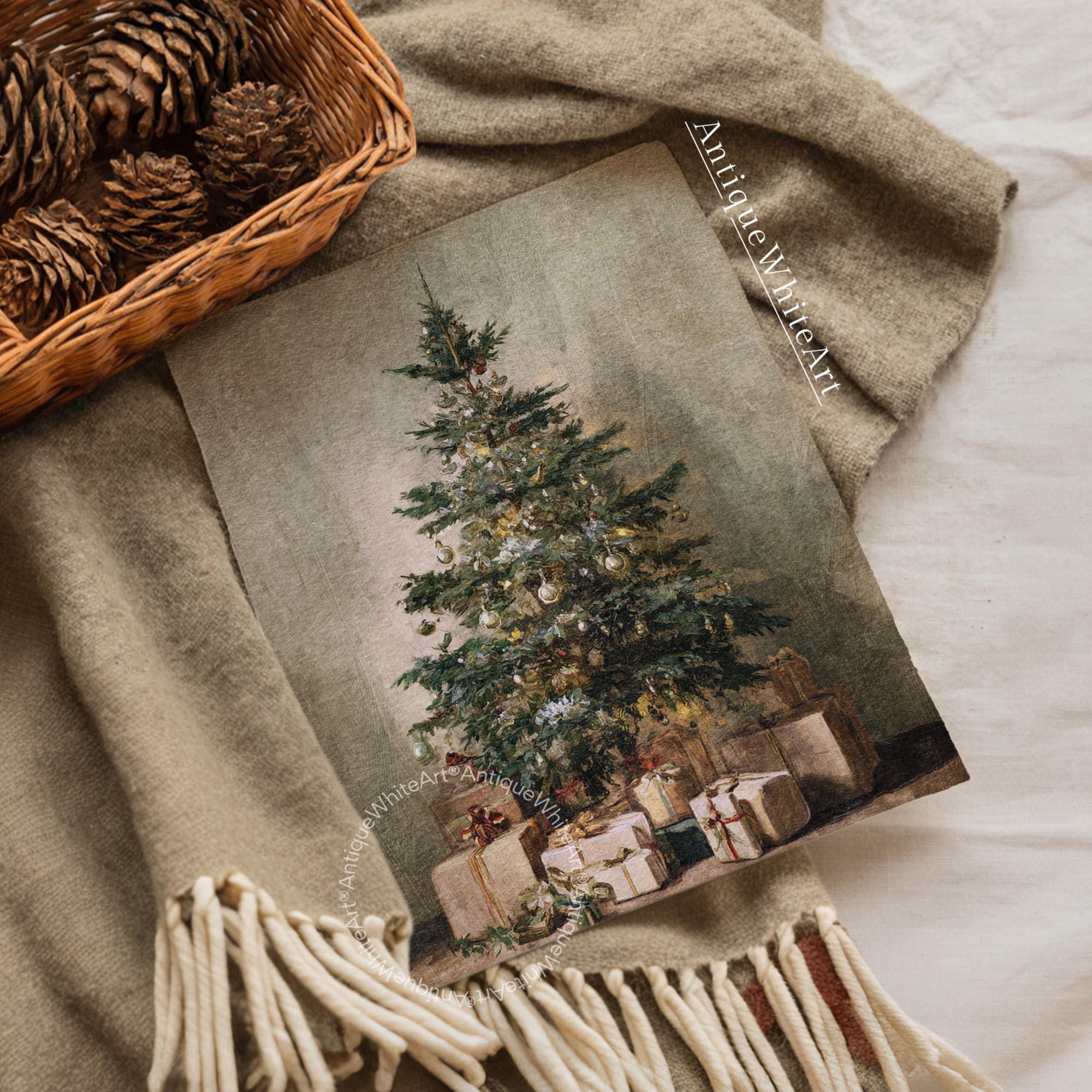 Christmas Wall Art: Vintage Style Tree Painting Neutral Festive Print ( ) W207 Art
