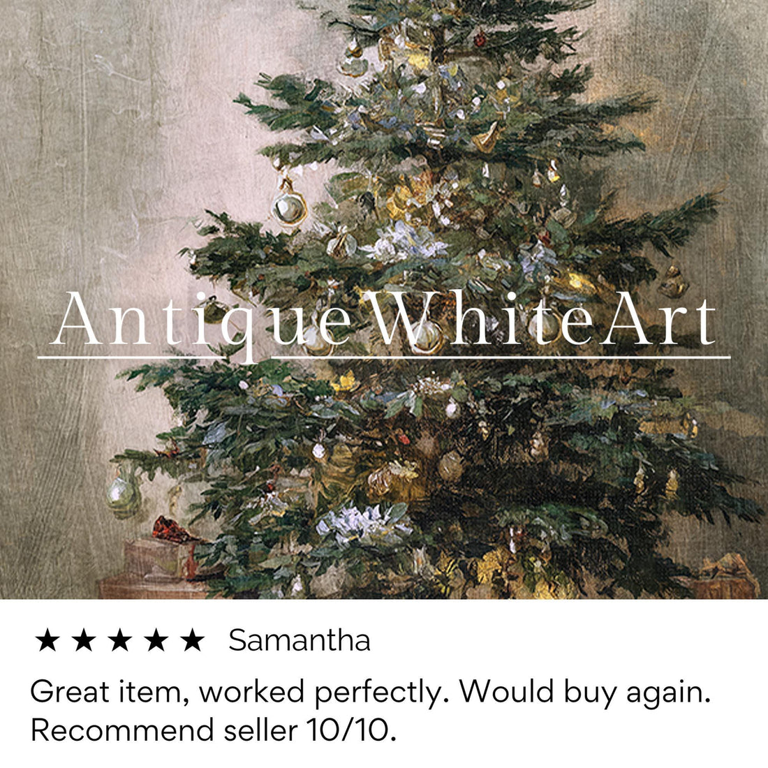 Christmas Wall Art: Vintage Style Tree Painting Neutral Festive Print ( ) W207 Art