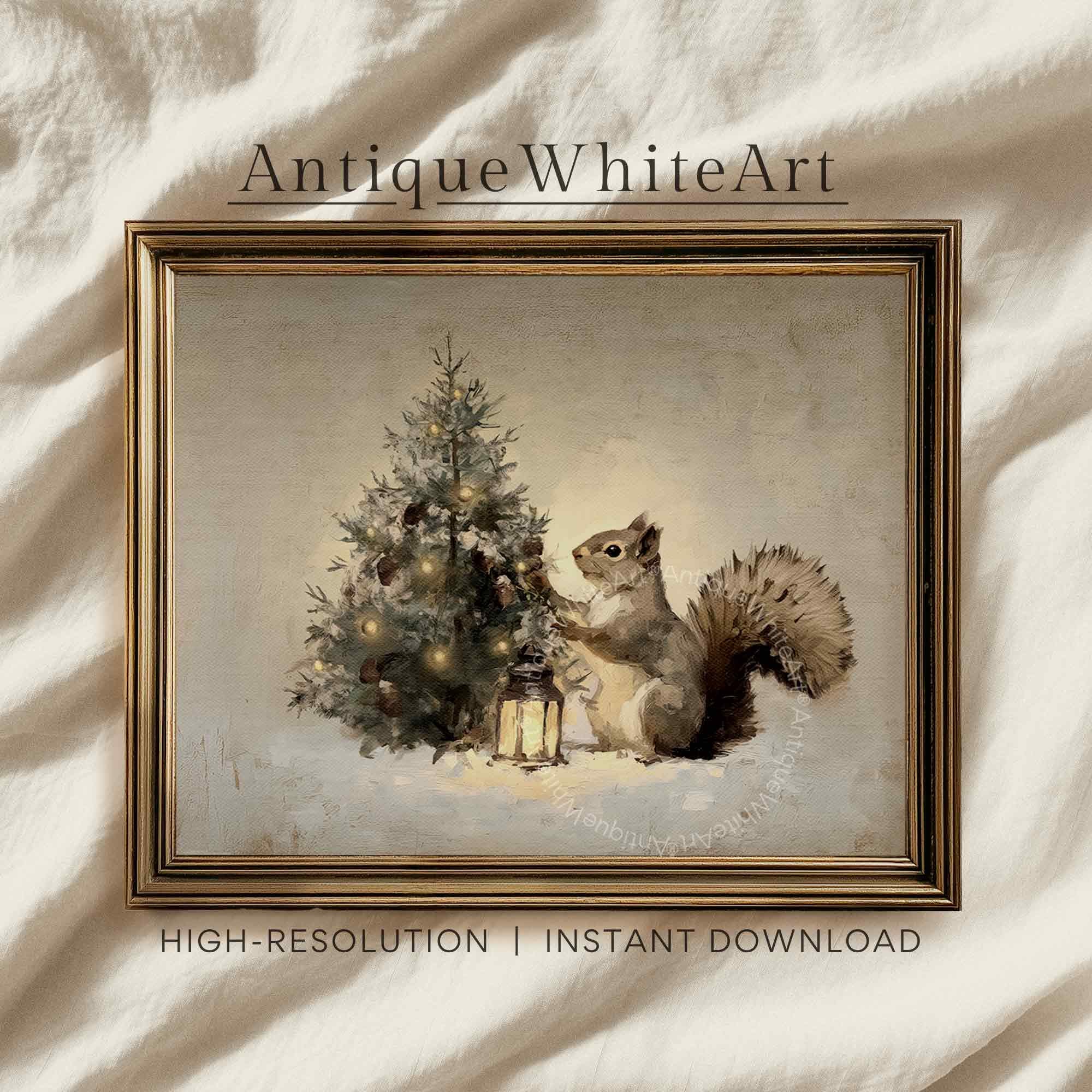 Little Squirrel Art Print: Vintage Style Christmas Tree ( ) W211 Print Wall