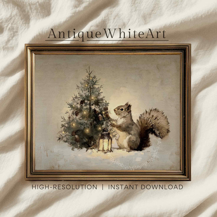 Little Squirrel Art Print: Vintage Style Christmas Tree ( ) W211 Print Wall