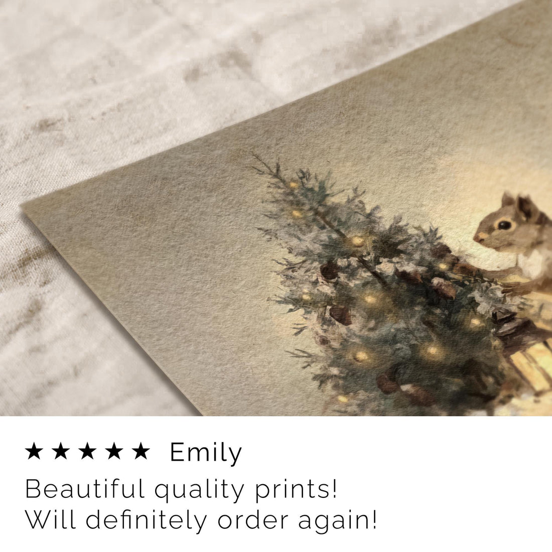 Little Squirrel Art Print: Vintage Style Christmas Tree ( ) W211 Print Wall