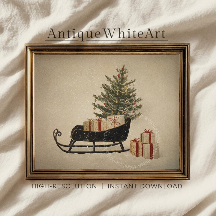 Vintage Style Christmas Sleigh Print: Holiday Wall Art ( ) W219 Print