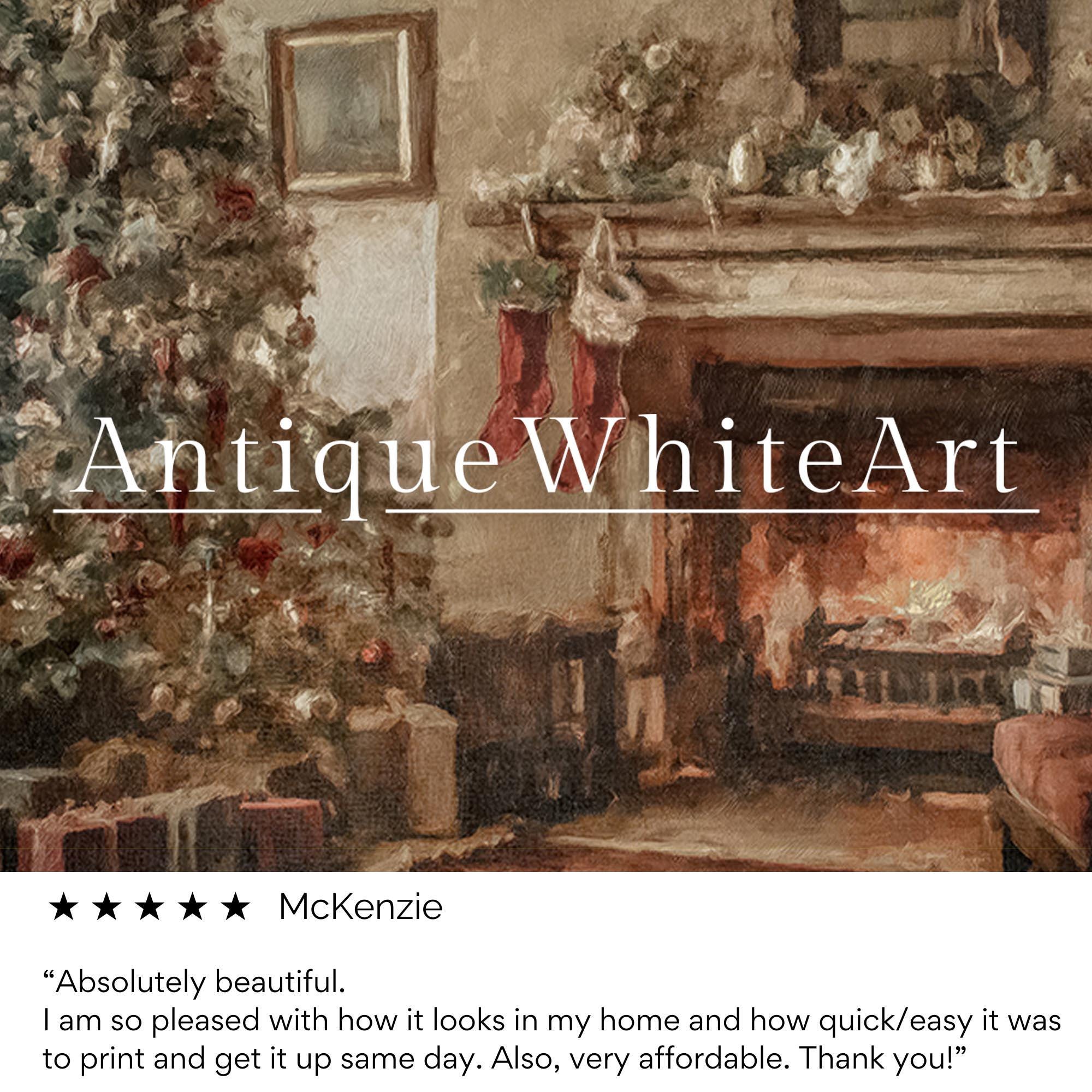 Vintage Style Christmas Tree Print: Cozy Holiday Scene ( ) W215 Print Wall Art