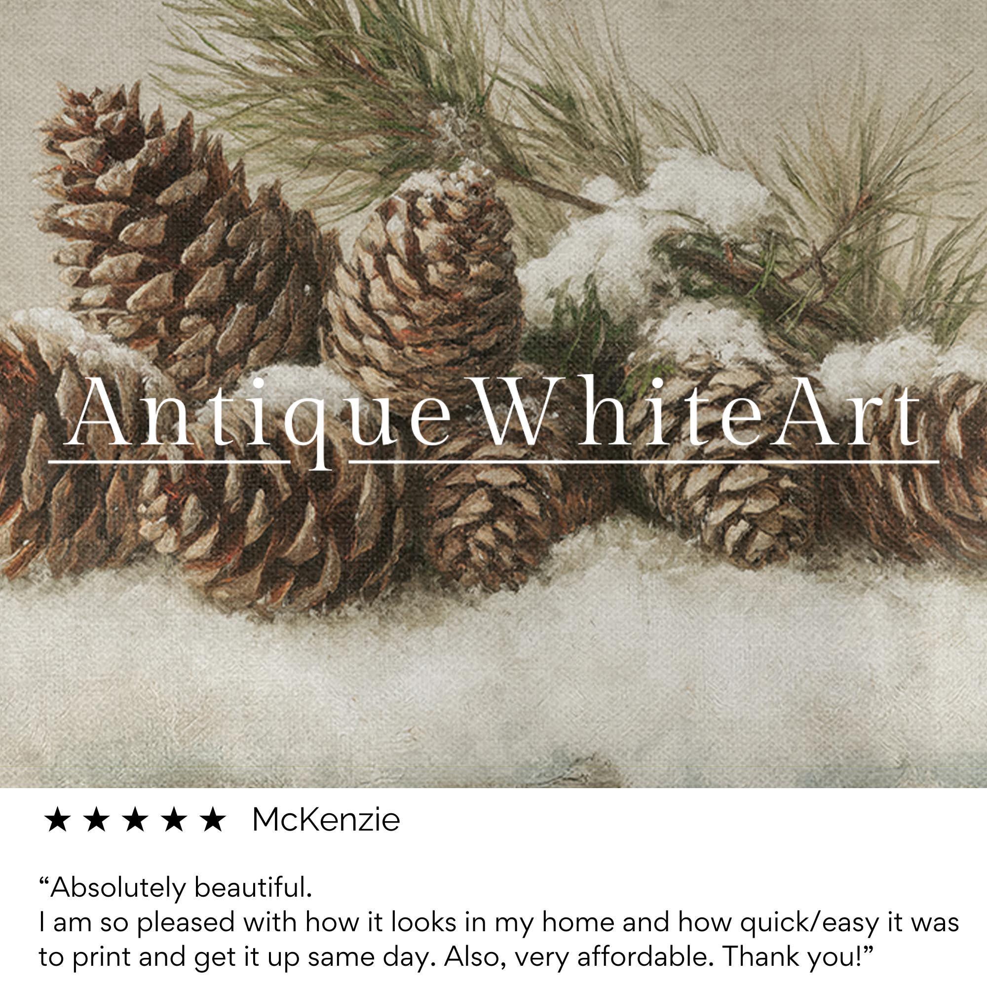 Vintage Style Botanical Christmas Wall Art: Pinecone Rustic Oil Painting ( ) W218 Print Art