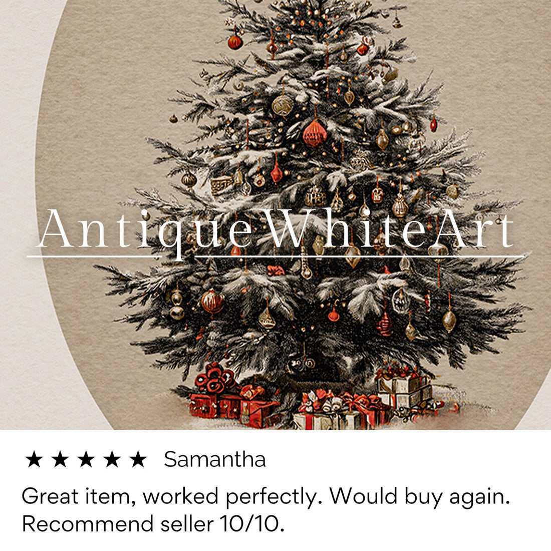 Christmas Tree Painting: Vintage Style Neutral Holiday Print W225 Wall Art