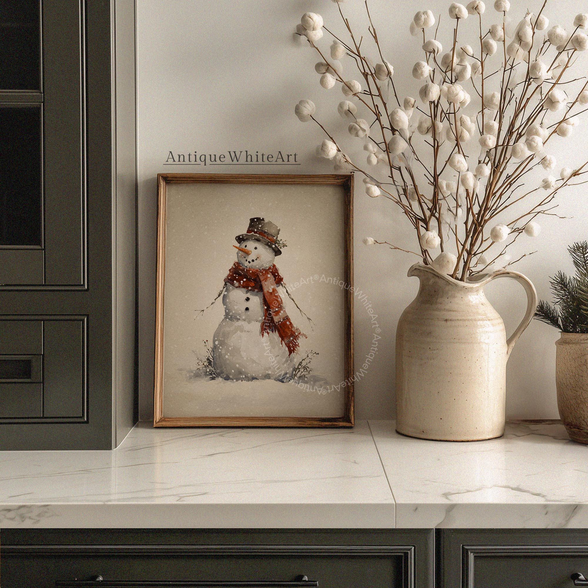 Snowman Wall Art: Beige Christmas Print Holiday Home Decor ( ) W226 Art