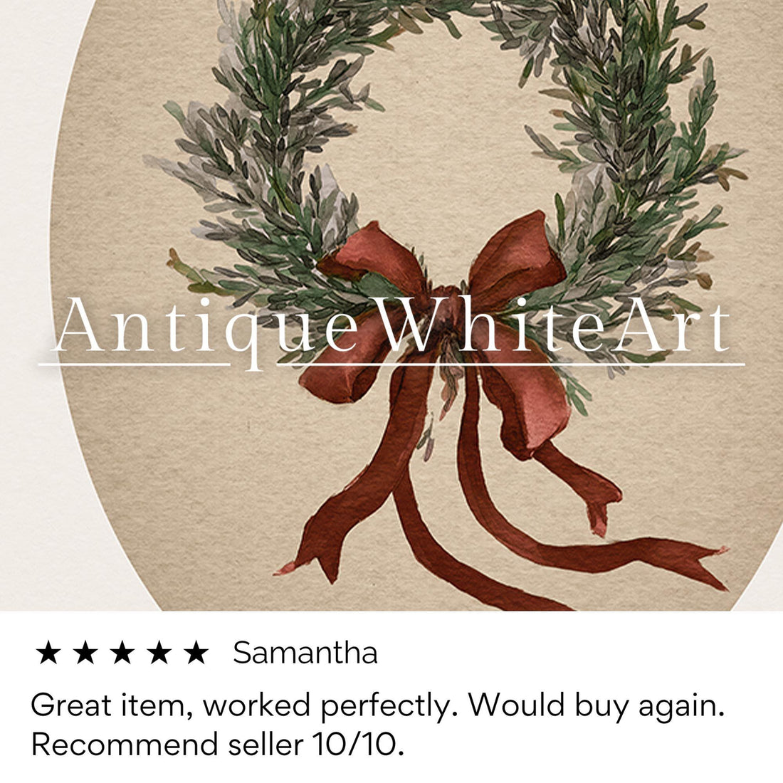 Vintage Style Christmas Wreath Painting: Rustic Holiday Wall Art ( ) W227 Print