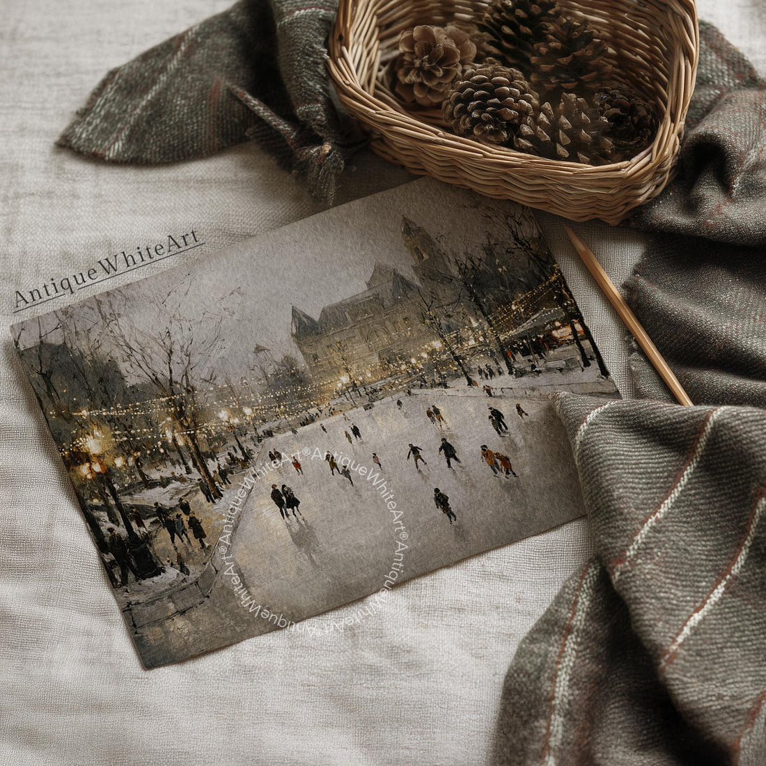 Winter Cityscape Art Print: Moody Ice Skating Scene ( ) W230 Print Wall