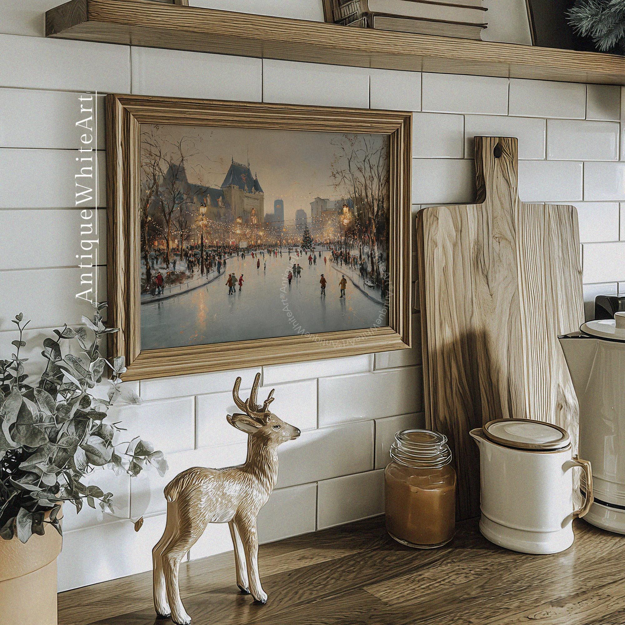 Winter Cityscape Art Print: Moody Ice Skating Scene ( ) W231 Print Wall