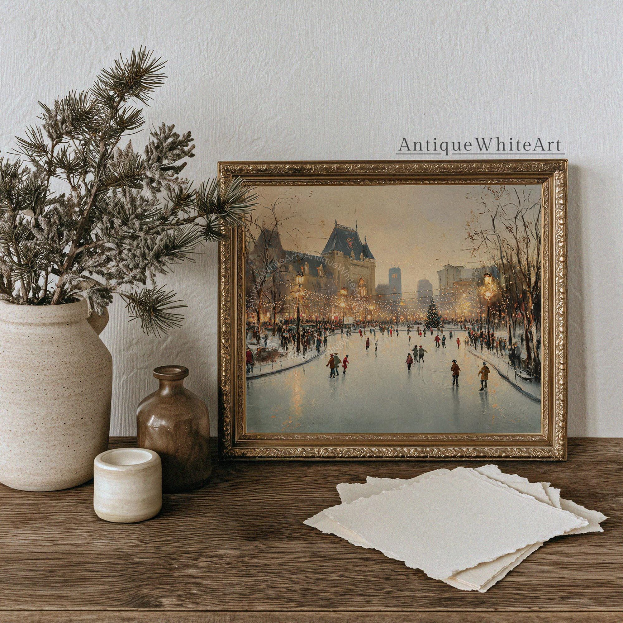 Winter Cityscape Art Print: Moody Ice Skating Scene ( ) W231 Print Wall