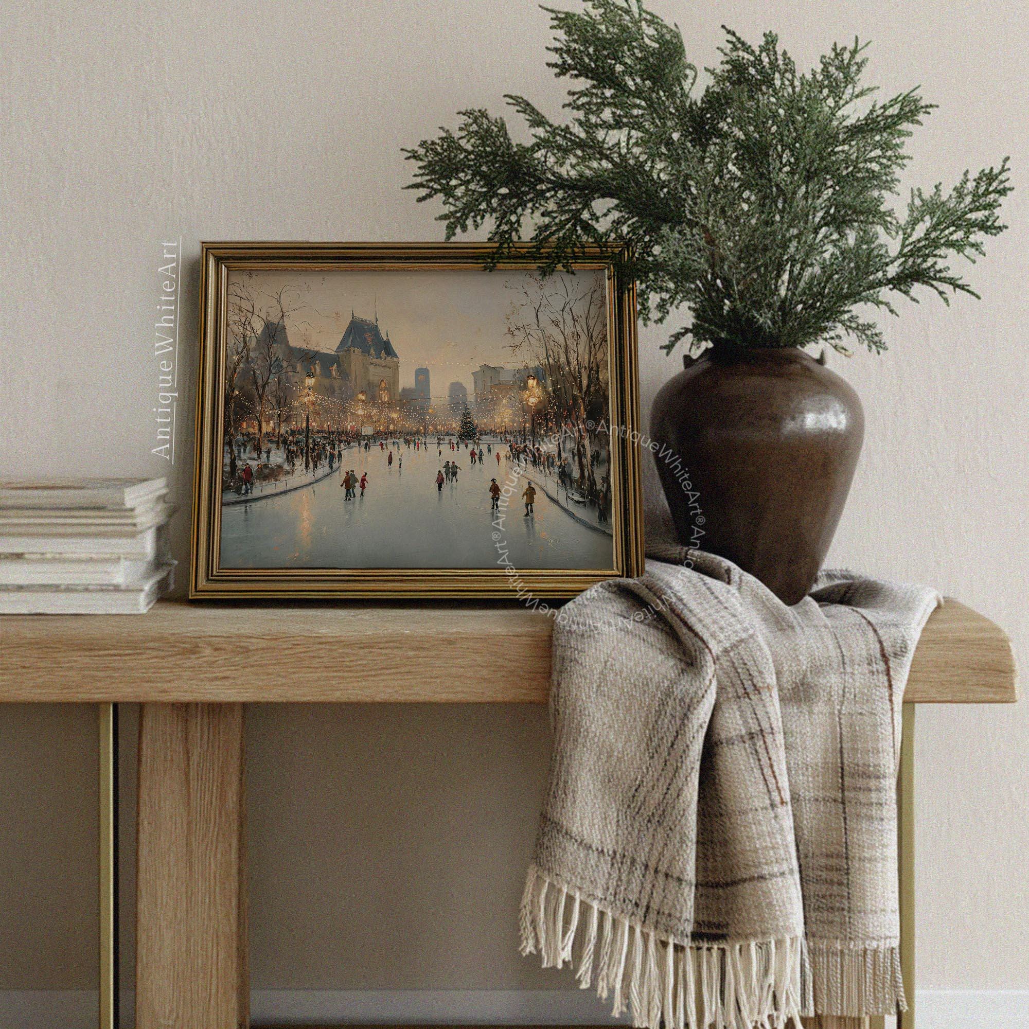 Winter Cityscape Art Print: Moody Ice Skating Scene ( ) W231 Print Wall