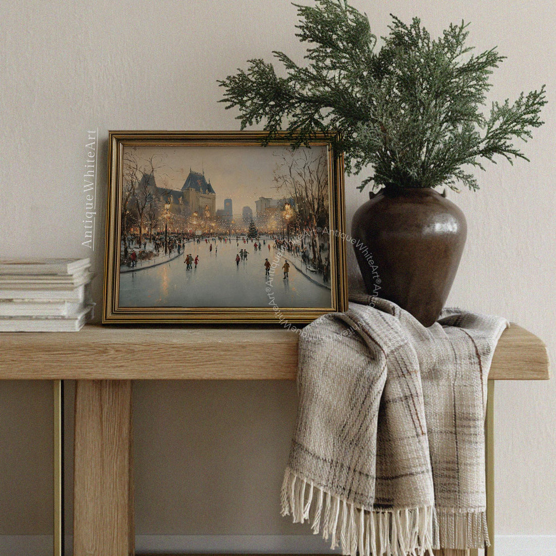 Winter Cityscape Art Print: Moody Ice Skating Scene ( ) W231 Print Wall