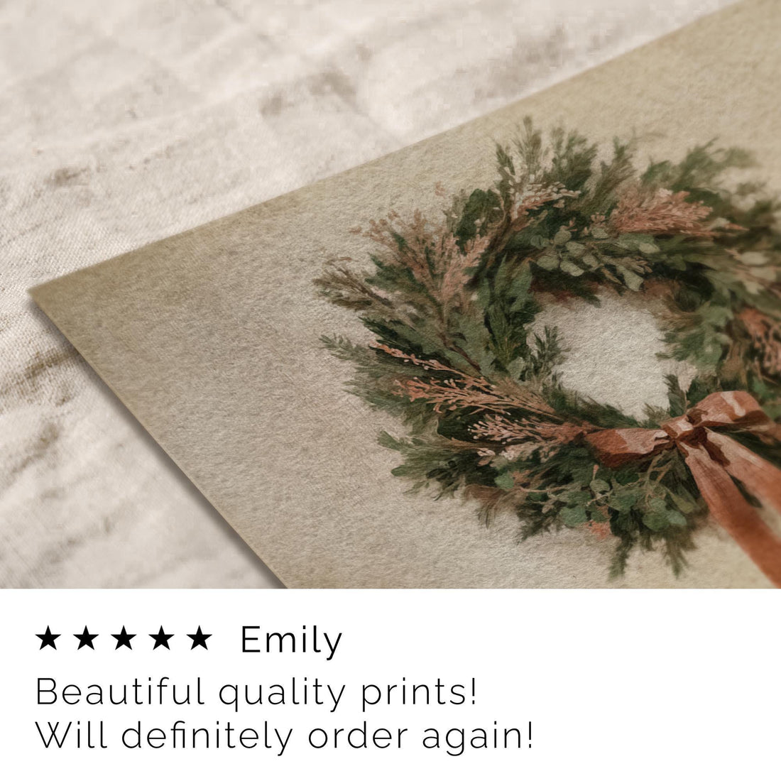 Vintage Style Christmas Wreath Painting: Rustic Holiday Wall Art ( ) W232 Print