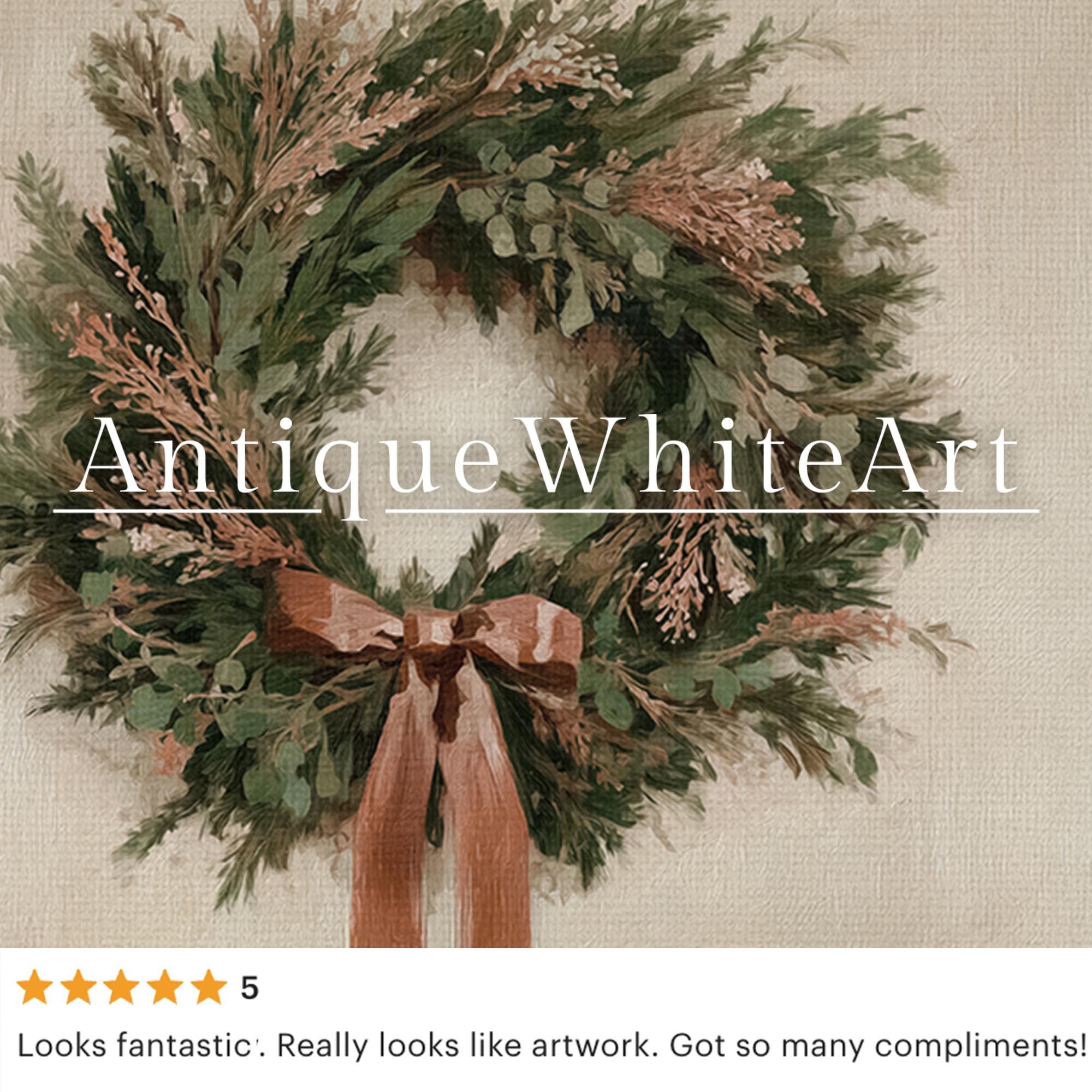 Vintage Style Christmas Wreath Painting: Rustic Holiday Wall Art ( ) W232 Print