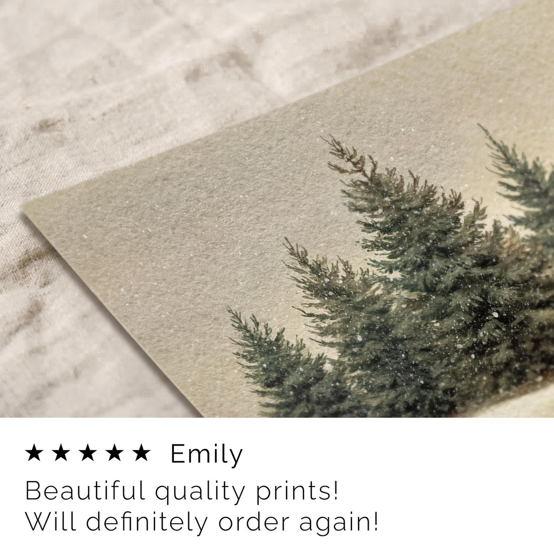 Vintage Style Christmas Print: Snowy Pine Forest Scene in Neutral Tones ( ) W233 Print Wall Art