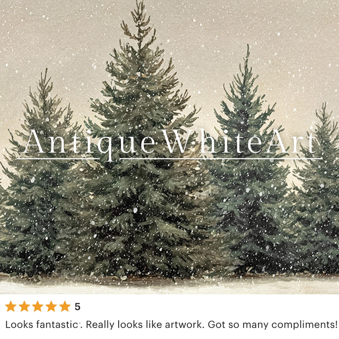 Vintage Style Christmas Print: Snowy Pine Forest Scene in Neutral Tones ( ) W233 Print Wall Art