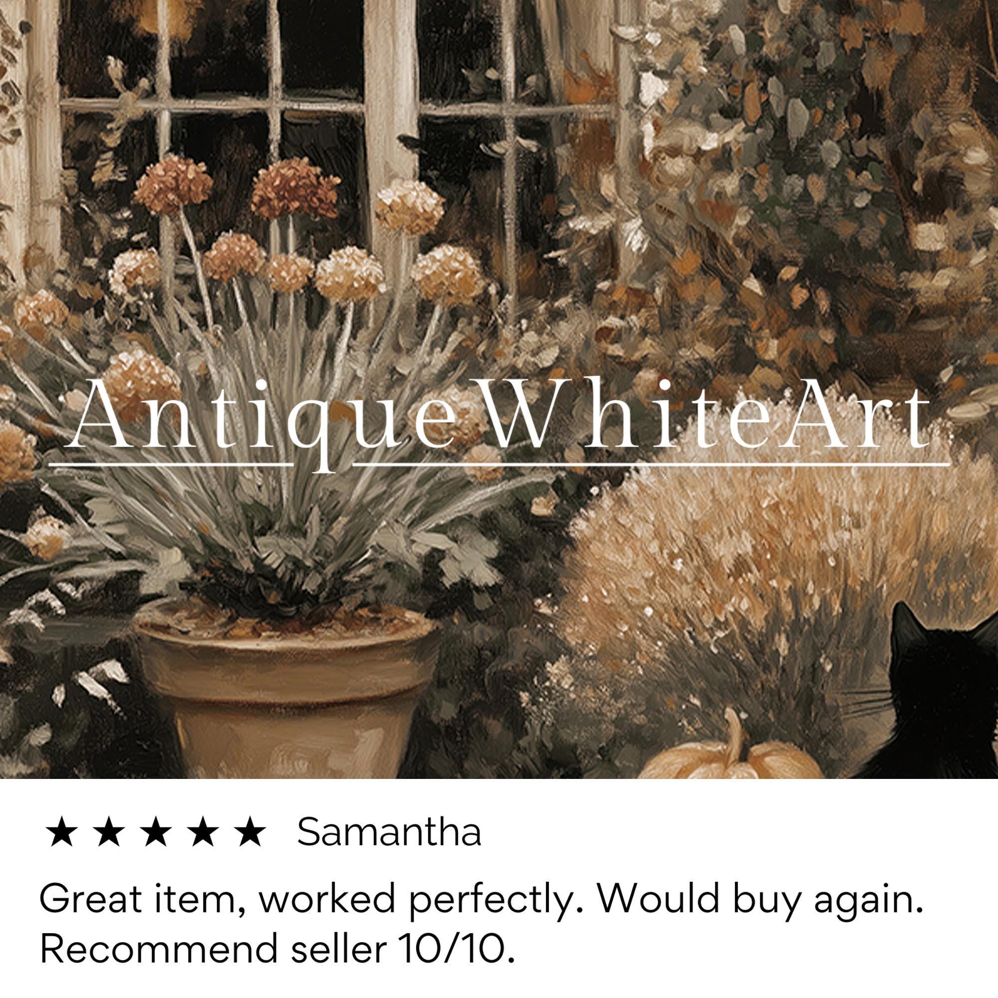 Black Cat Pumpkin Patch Print: Vintage Style Autumn Cottage Garden Art ( ) Print Wall