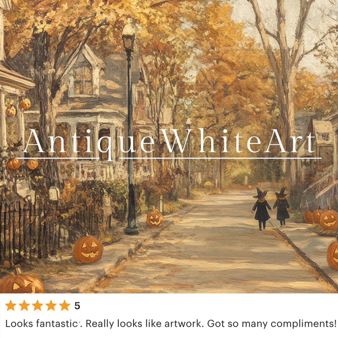 Halloween Street Scene Print: Vintage Style Jack O'Lantern Porch Art ( ) Print Wall