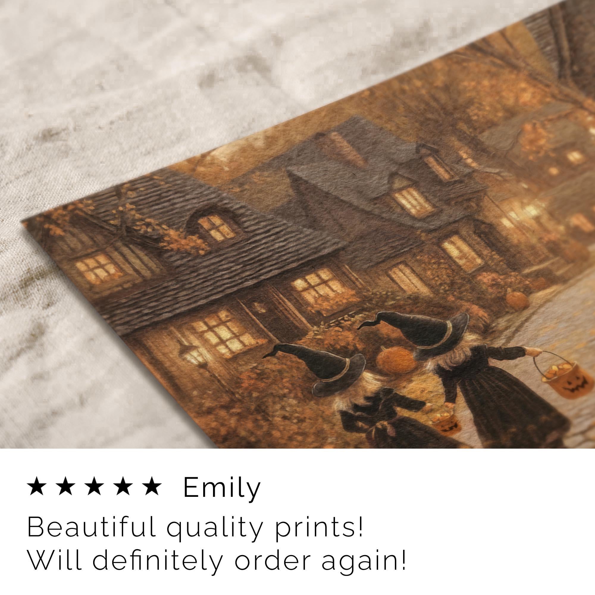 Vintage Style Halloween Print: Little Witches Autumn Village ( ) Print Wall Art