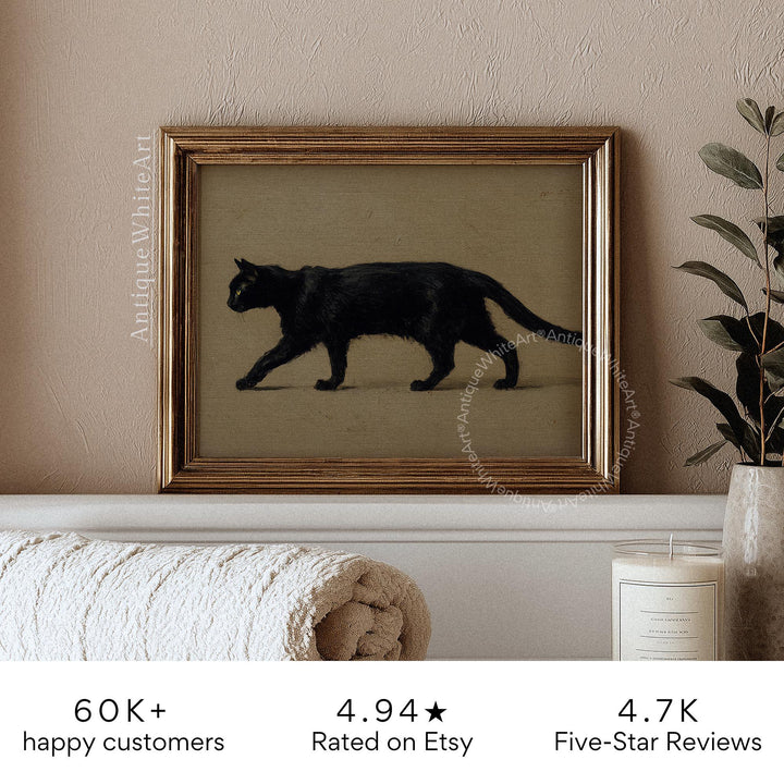 Vintage Style Black Cat Halloween Art Print: Spooky Fall Decor ( ) Print Wall