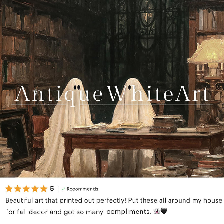 Vintage Style Halloween Print: Ghosts in Library Dark Academia ( ) A638 Print Wall Art