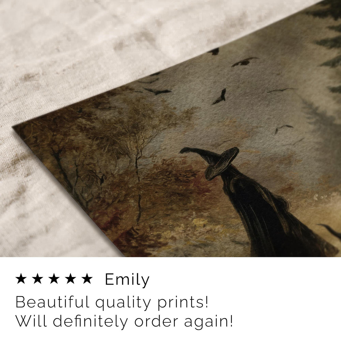 Witch and Black Cat Halloween Print: Vintage Style Autumn Forest ( ) Print Wall Art