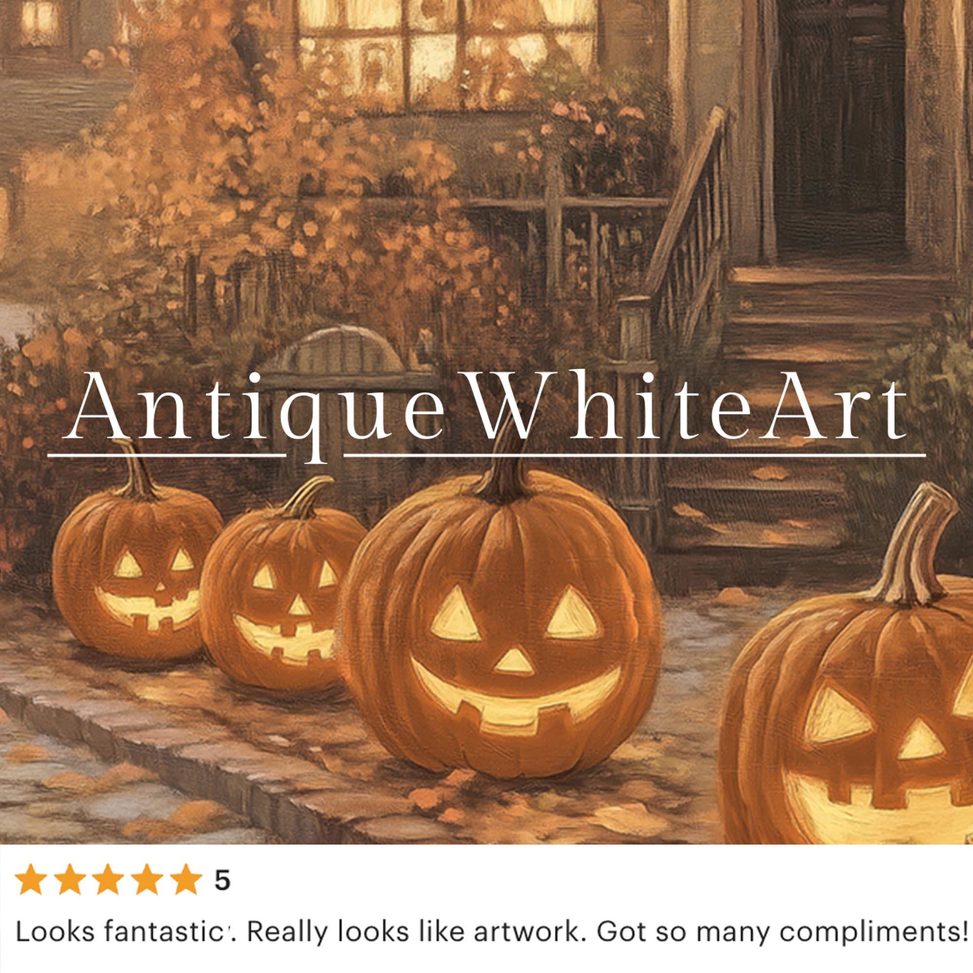 Vintage Style Halloween Print: Black Cat & Jack-o-lanterns ( ) Print Wall Art