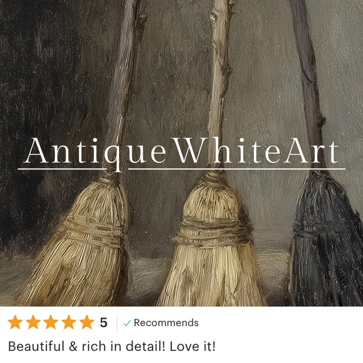 Vintage Style Halloween Print: Three Witch Brooms Rustic Moody Decor ( ) Print Wall Art