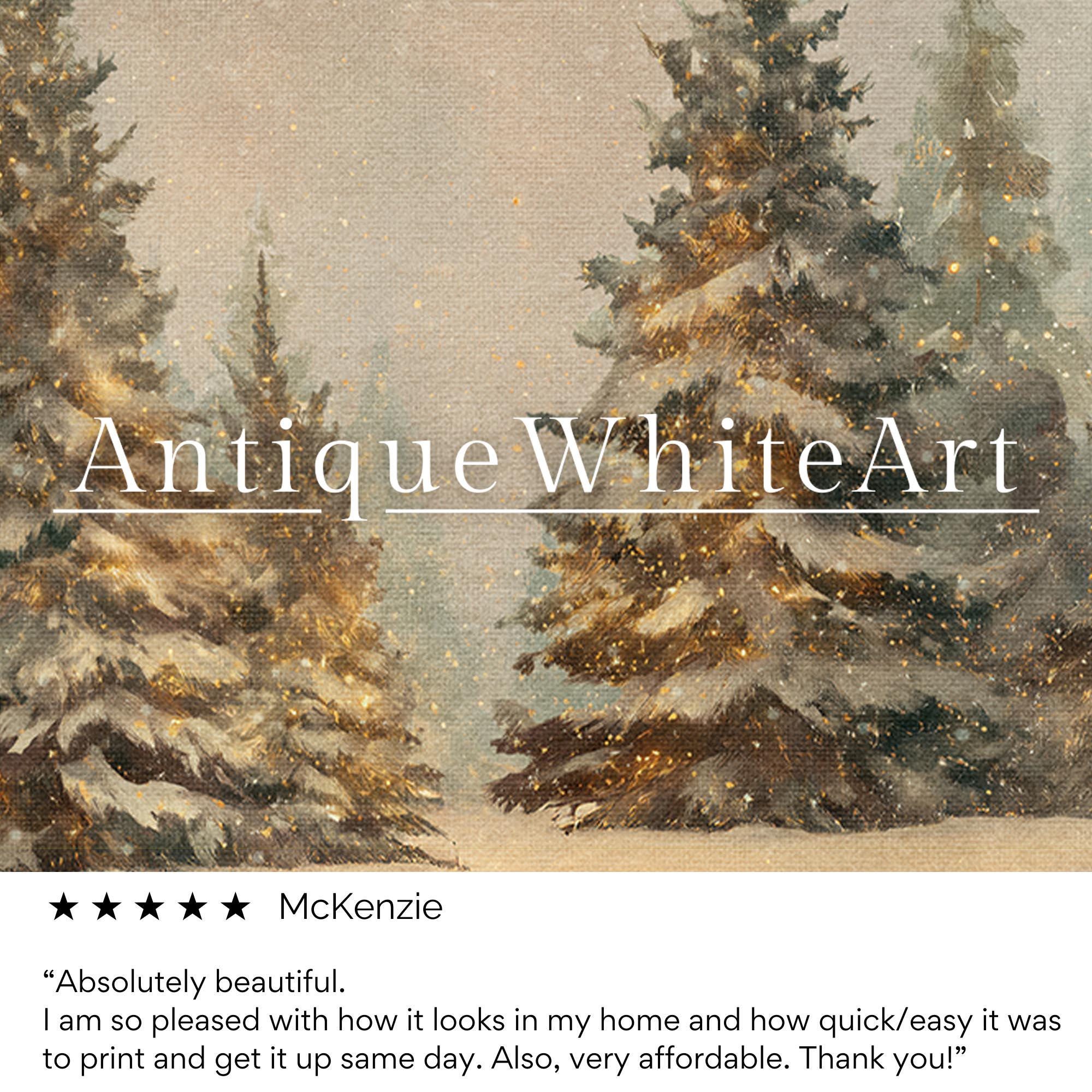 Vintage Style Pine Forest Print: Neutral Christmas Landscape ( ) W235 Print Wall Art