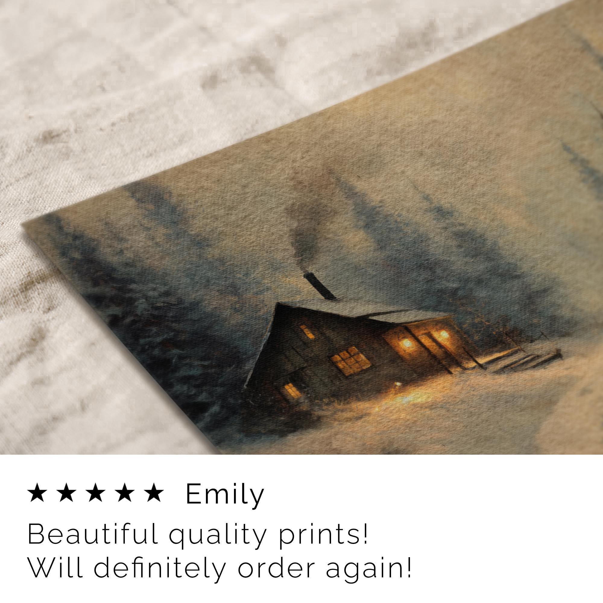 Rustic Winter Landscape Wall Art Cabin Print Farmhouse Prints Pine Forest Painting W237