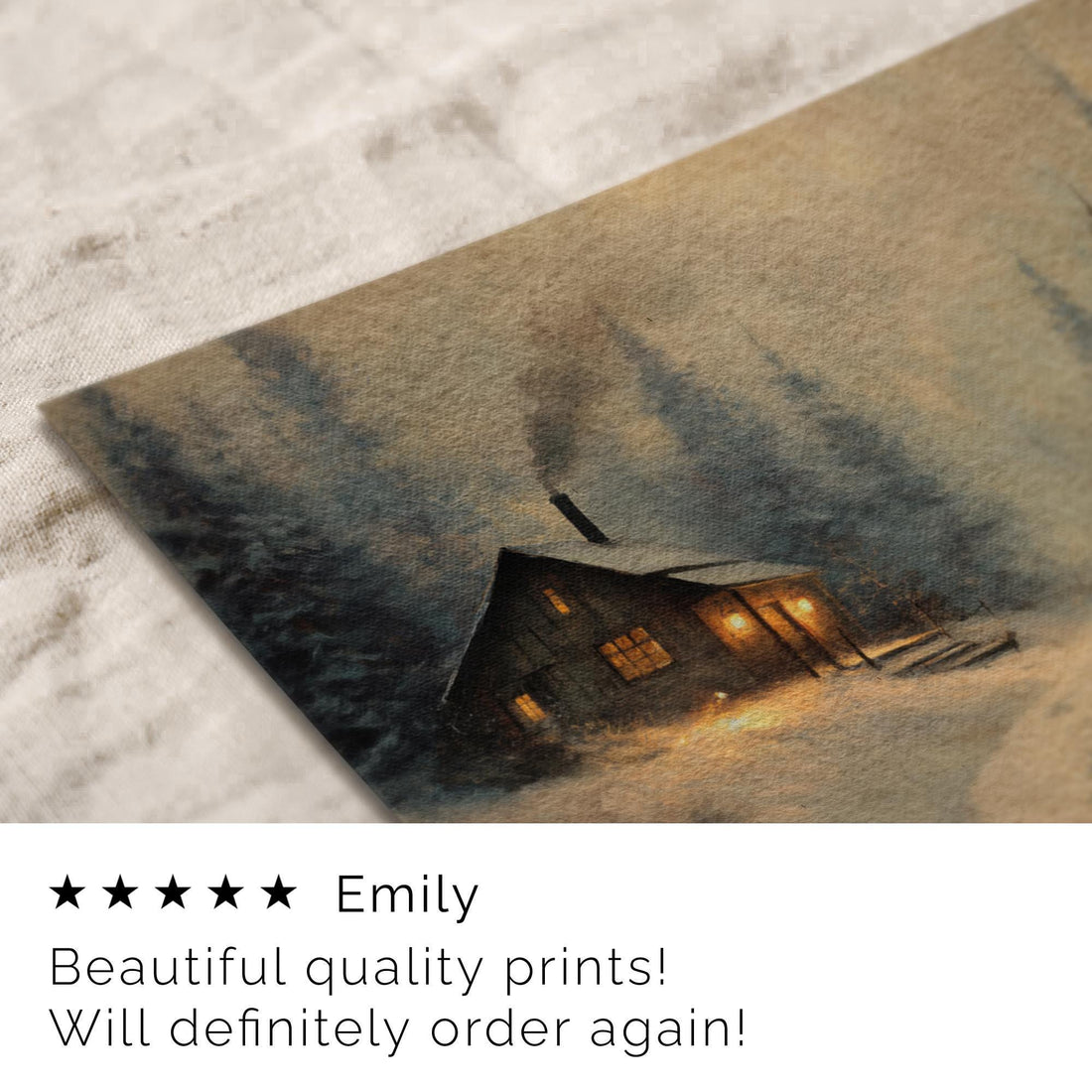 Rustic Winter Landscape Wall Art Cabin Print Farmhouse Prints Pine Forest Painting W237