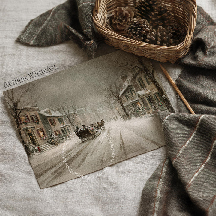 Dashing through the snow Vintage Style Winter Scene Wall Art Festive Holiday Home Decor Print W243