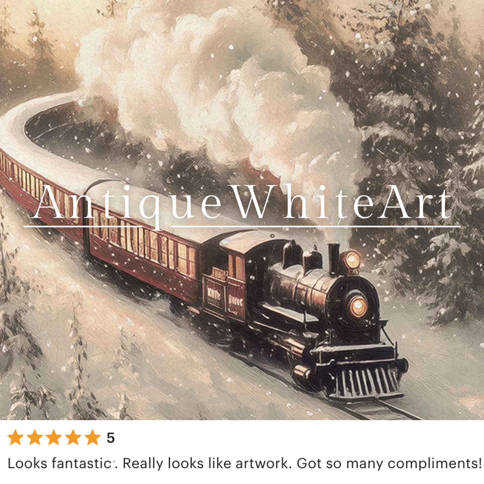 Vintage Style Winter Train Art Print: Steam Engine Snowy Pines ( ) W245 Print Wall