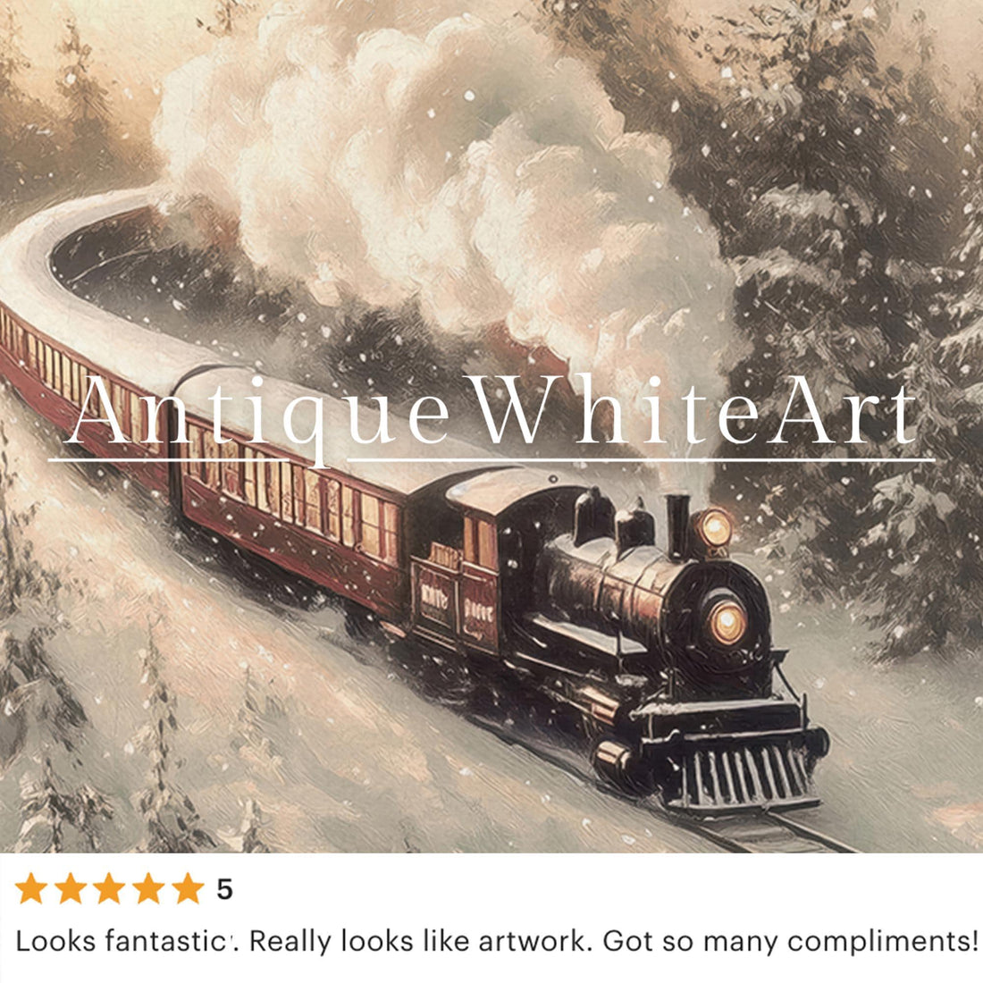 Vintage Style Winter Train Art Print: Steam Engine Snowy Pines ( ) W245 Print Wall