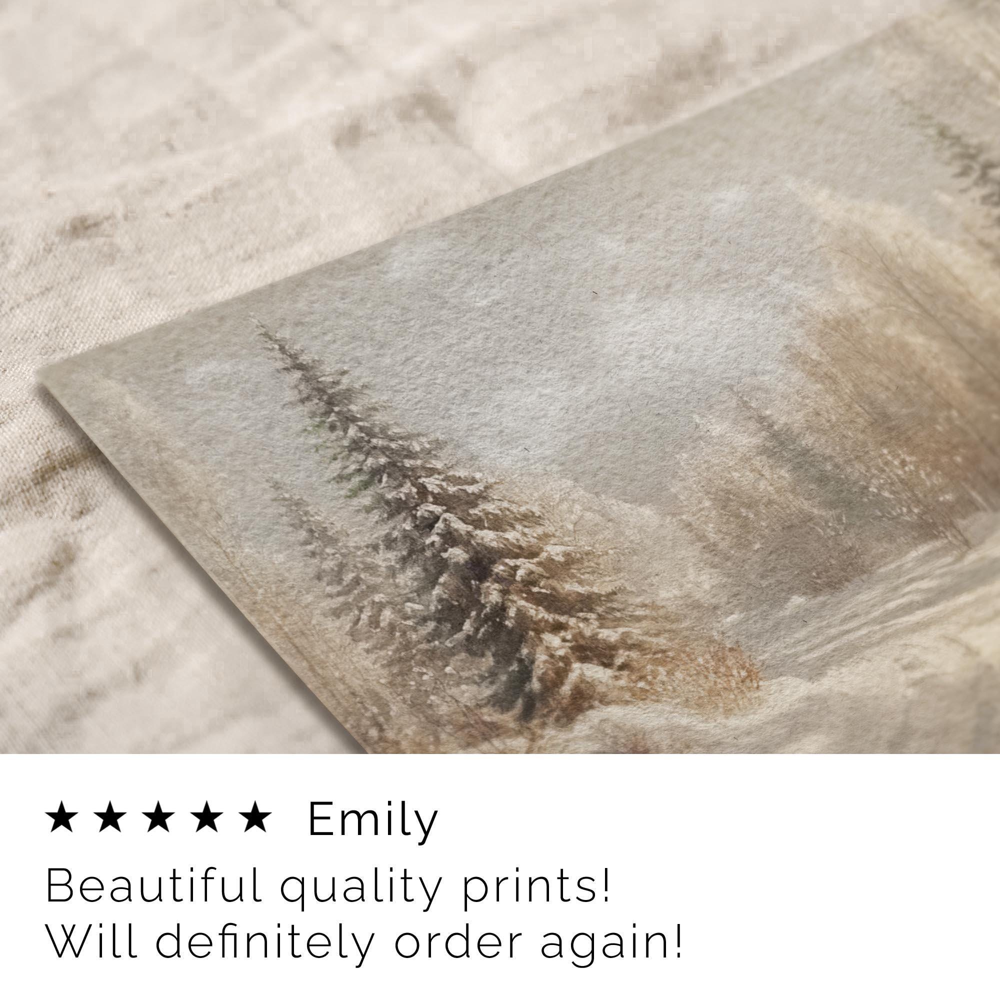 Vintage Style Winter Print Rustic Snowy Forest Art Neutral Landscape Painting W246 Wall