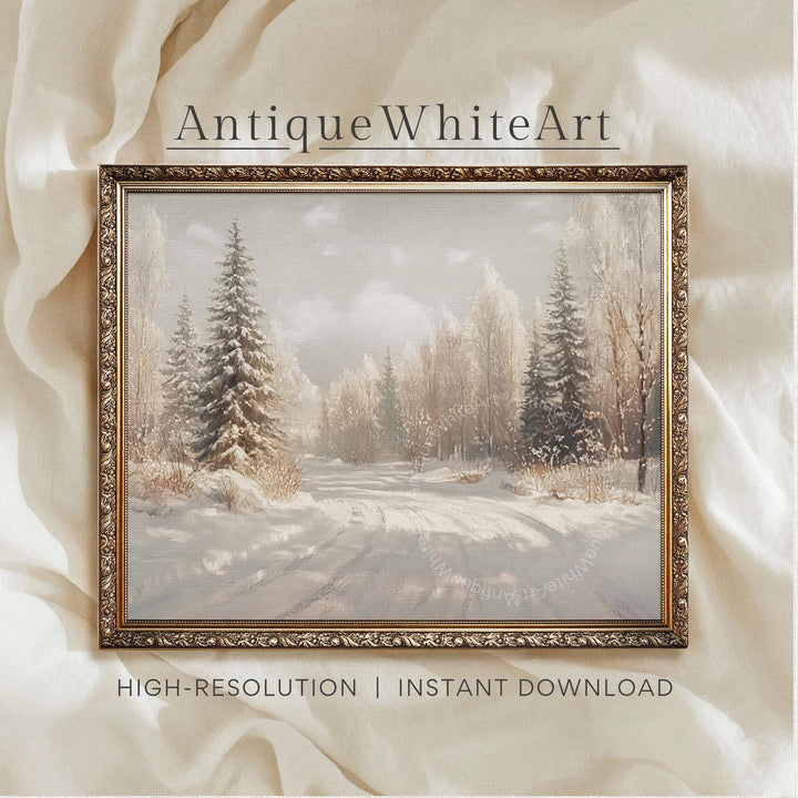 Vintage Style Winter Print Rustic Snowy Forest Art Neutral Landscape Painting W246 Wall