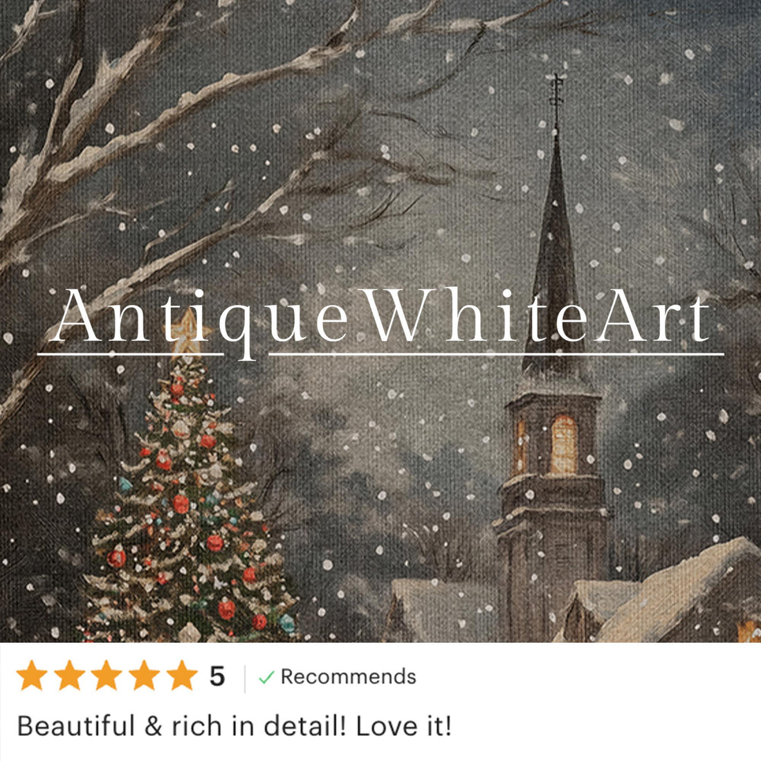 Rustic Christmas Town Print Tree Painting Moody Winter Wall Art Farmhouse Decor W251