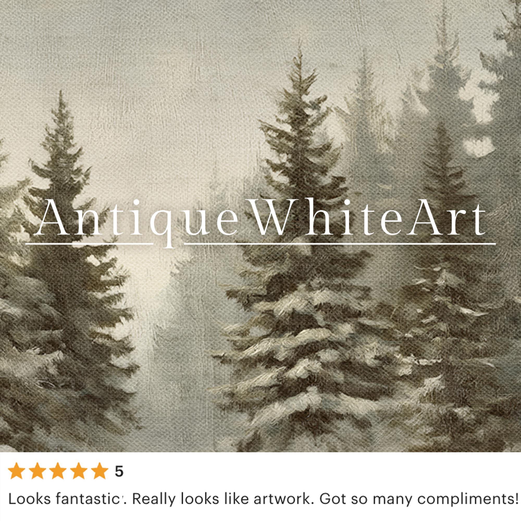 Vintage Style Christmas Print Rustic Snowy Winter Forest Art Neutral Landscape Painting W253 Wall