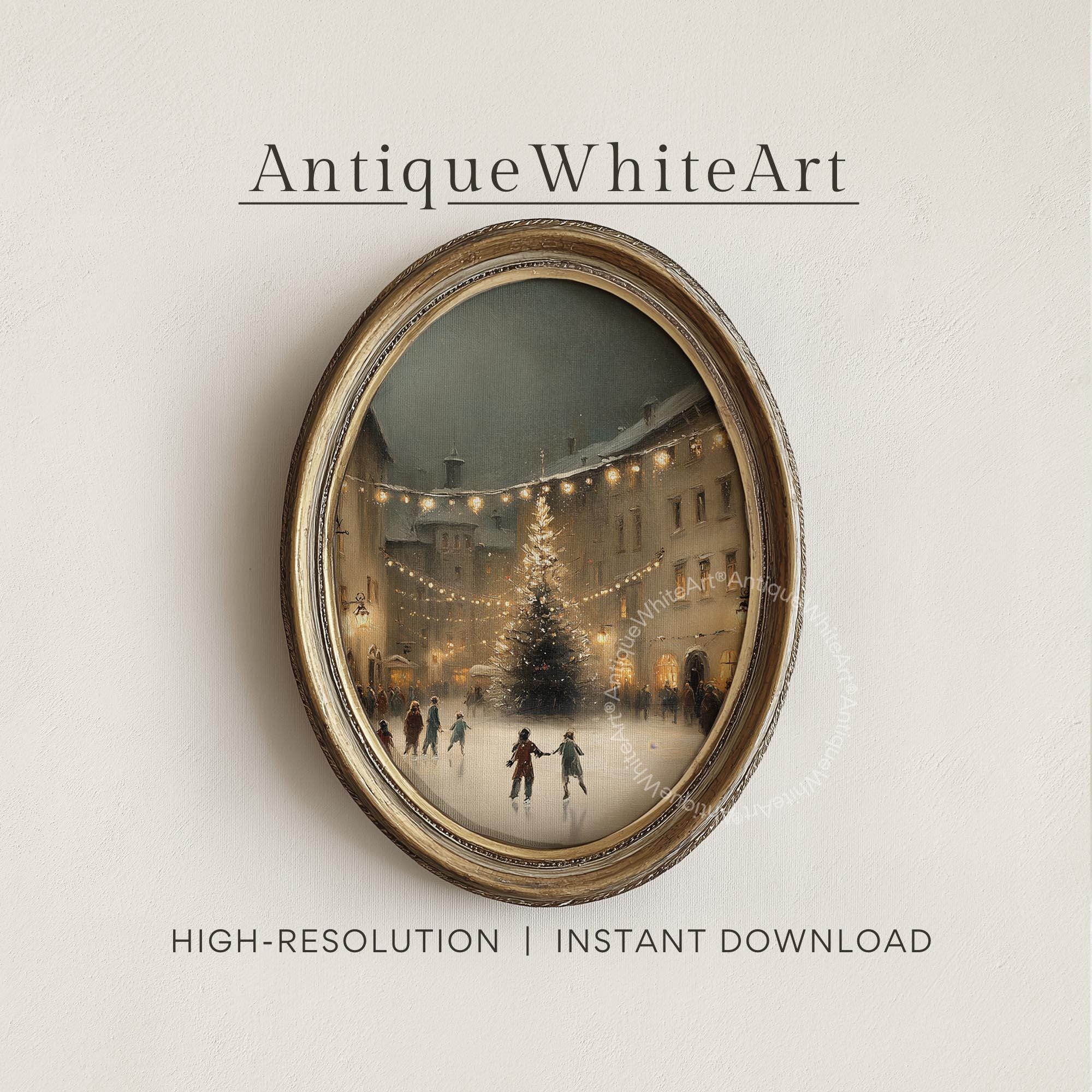 Winter Ice Skating Print Christmas Wall Art Eve Painting Holiday Decor W257