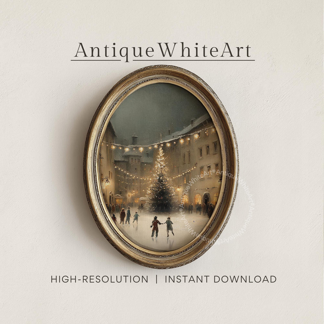 Winter Ice Skating Print Christmas Wall Art Eve Painting Holiday Decor W257