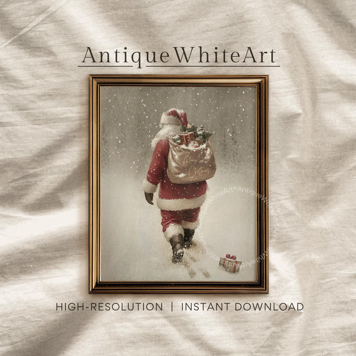 Vintage Style Santa Print: Winter Snow Scene Painting ( ) W165 Print Wall Art