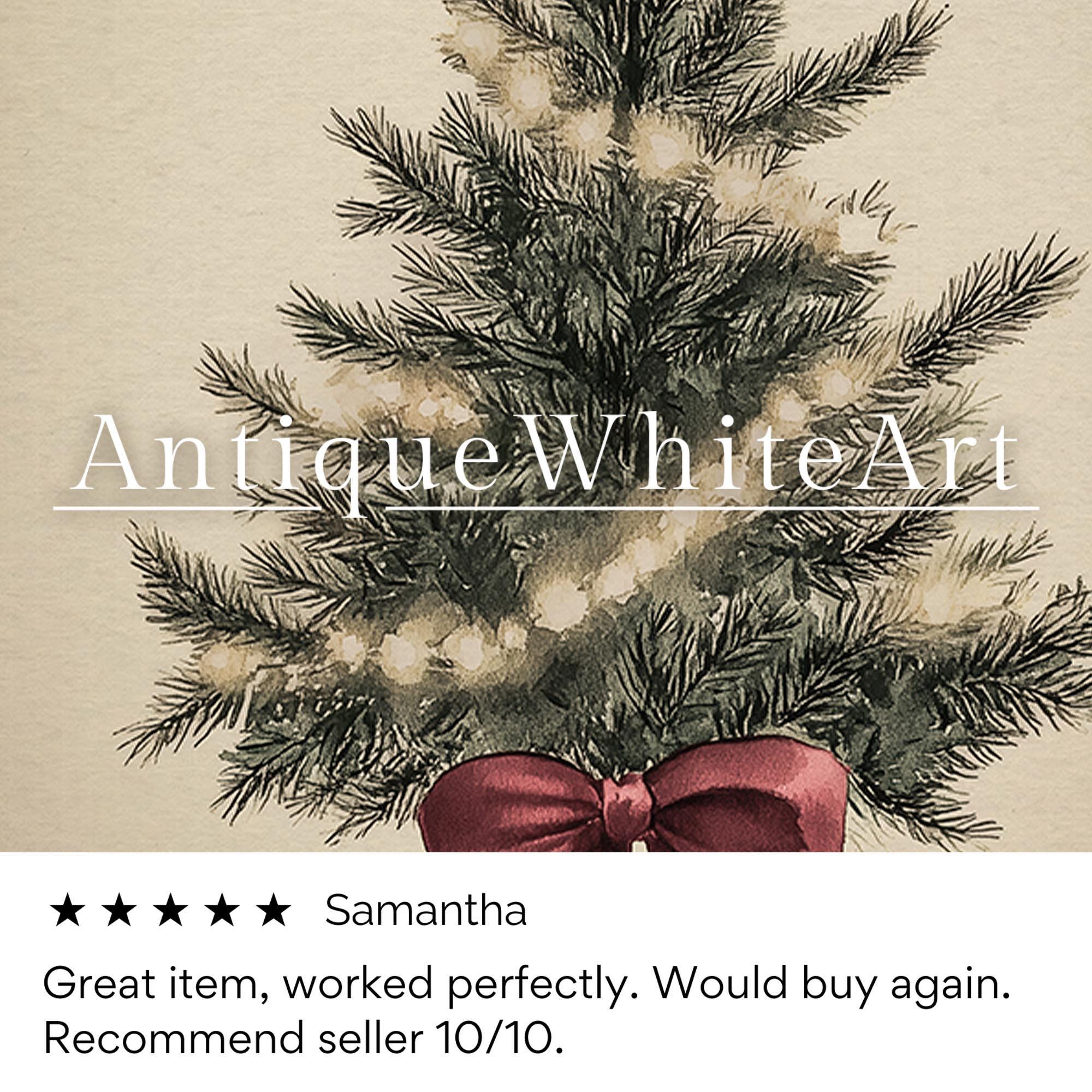 Vintage Style Christmas Tree Print: Red Bow Holiday Wall Art ( ) W168 Print