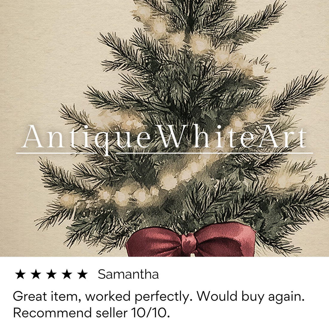 Vintage Style Christmas Tree Print: Red Bow Holiday Wall Art ( ) W168 Print