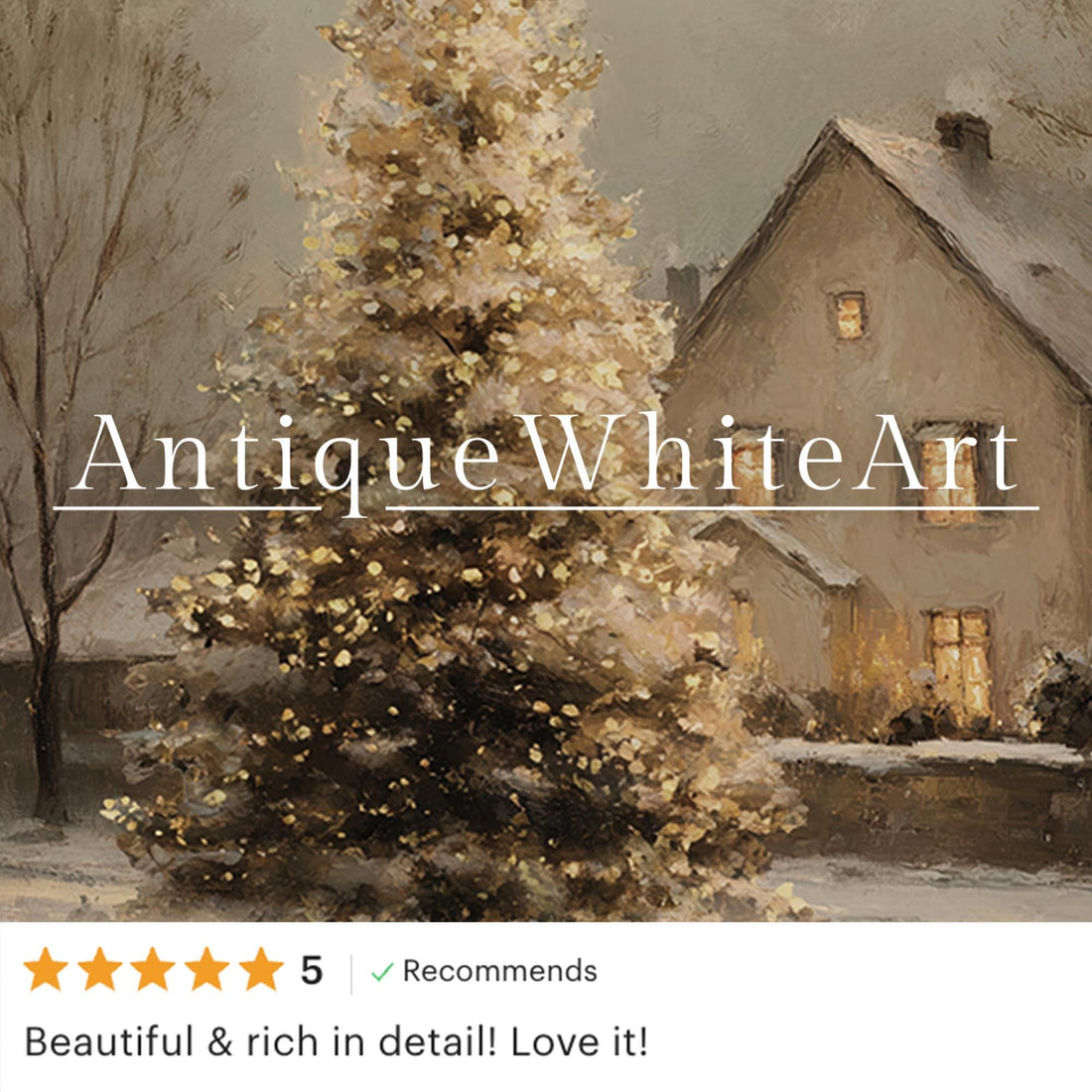 Vintage Style Christmas Tree Painting: Snowy Winter Scene Art ( ) W175 Print Wall