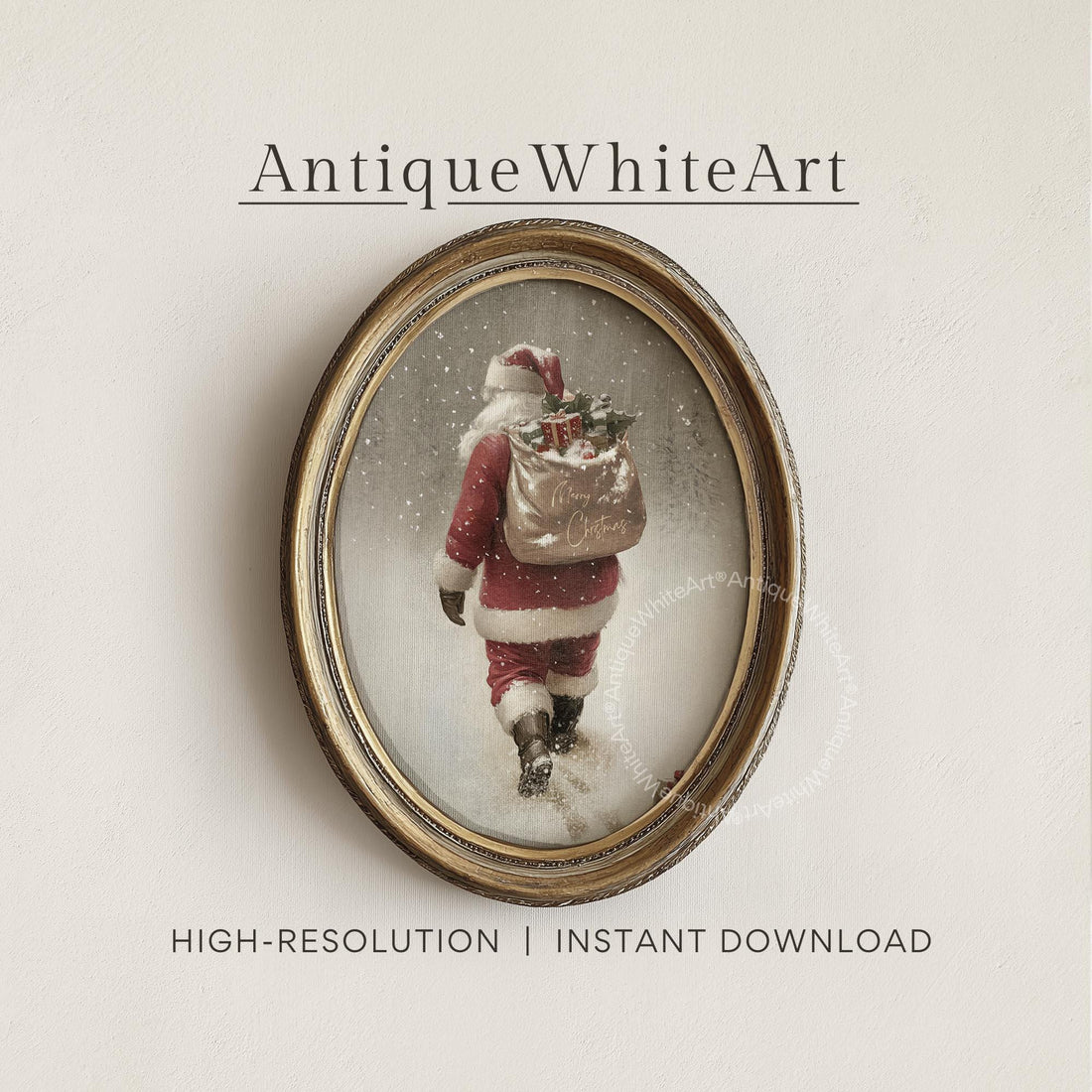 Vintage Style Santa Print: Winter Snow Scene Painting ( ) W165 Print Wall Art