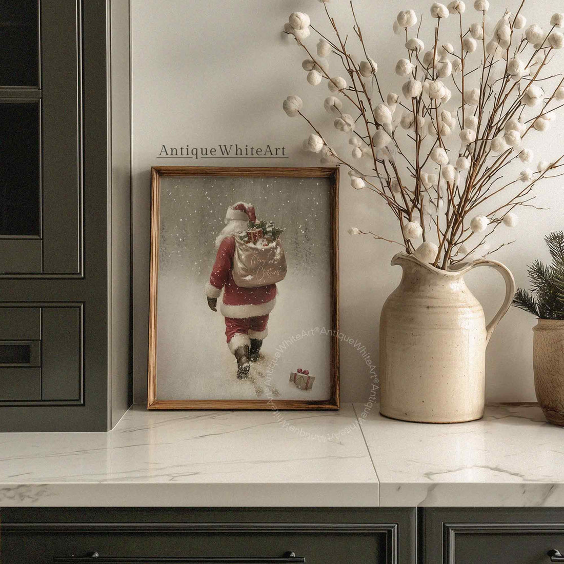 Vintage Style Santa Print: Winter Snow Scene Painting ( ) W165 Print Wall Art