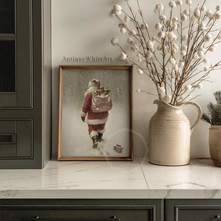 Vintage Style Santa Print: Winter Snow Scene Painting ( ) W165 Print Wall Art