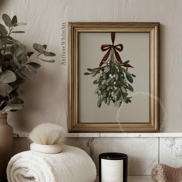 Mistletoe Christmas Print: Vintage Style Holiday Wall Art ( ) W164 Print