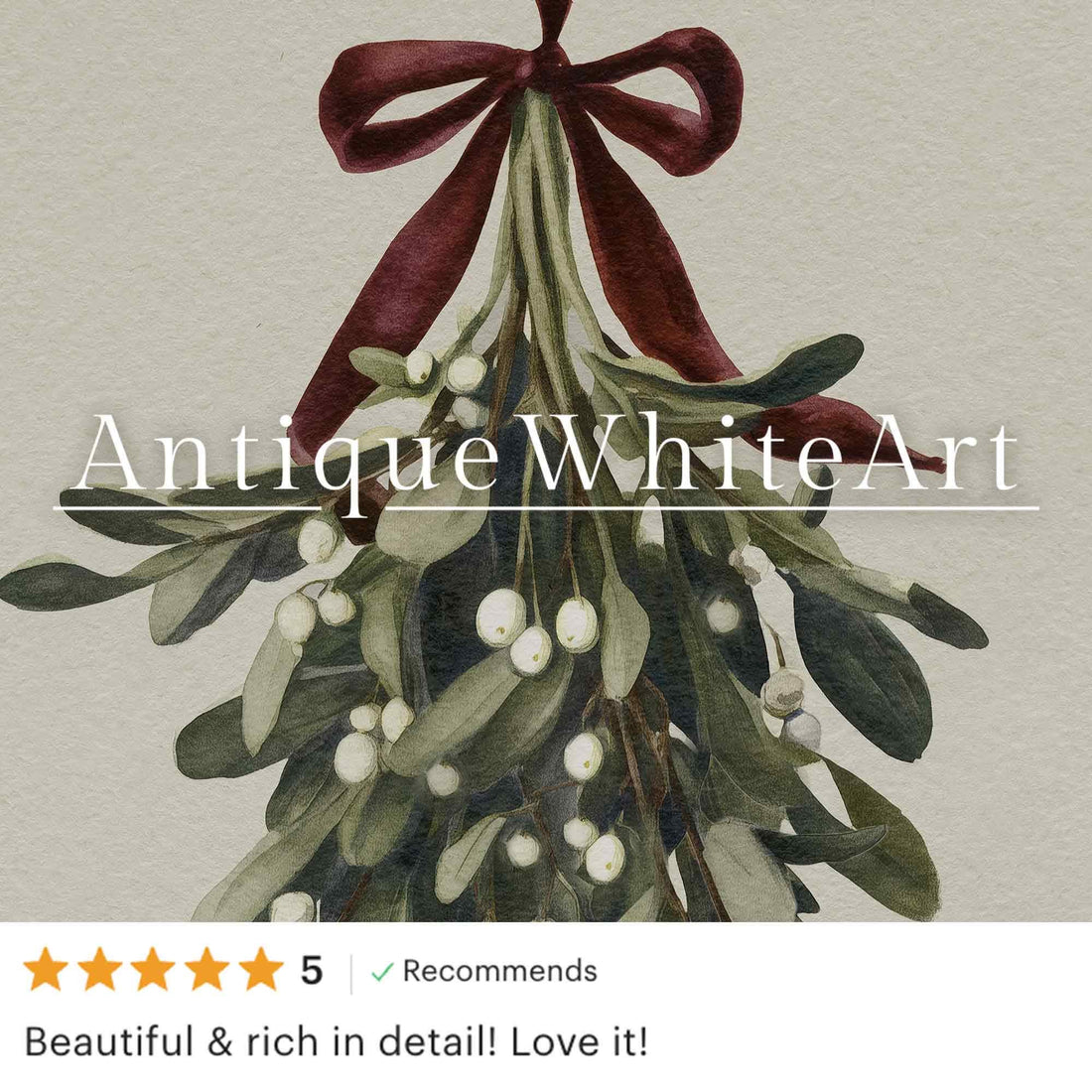 Mistletoe Christmas Print: Vintage Style Holiday Wall Art ( ) W164 Print